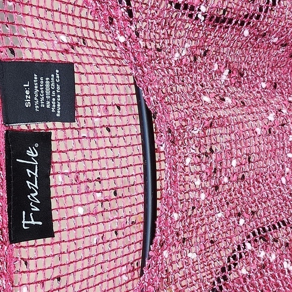 Frazzle Pink Tweed Scoop Neck Adjustable Sleeves Roll Tab Sz. L Top - Picture 3 of 6